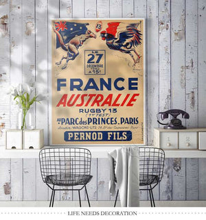 Poster vintage rugby France-Australie 1952 - 4