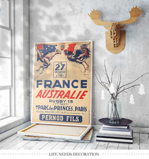 Poster vintage rugby France-Australie 1952 - 2
