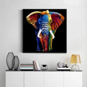 Toile aquarelle éléphant coloré
