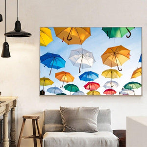 Toile colorée parapluies volants
