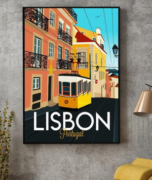 Affiche vintage le tramway dans les rues de Lisbonne - 0