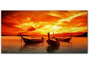 Toile coucher de soleil bateaux de pêcheurs