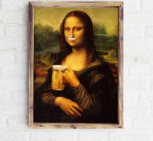Toile de la Mona Lisa buvant une pinte de bière - Fineartsfrance