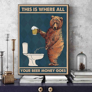 Poster humoristique l'ours qui fait pipi
