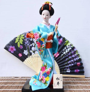 Statuette La Geisha japonaise au kimono bleu