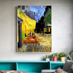 Toile imprimée reproduction Van Gogh: terrasse de café la nuit - Fineartsfrance