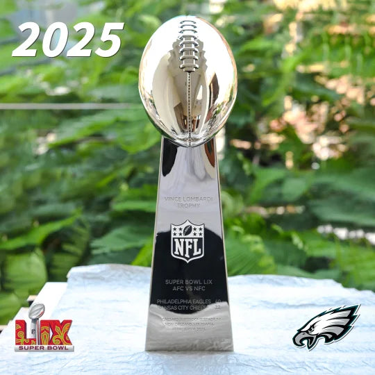Réplique du trophée Vince Lombardi Super Bowl LIX Philadelphia Eagles 2025 en résine argentée - Fine Art France