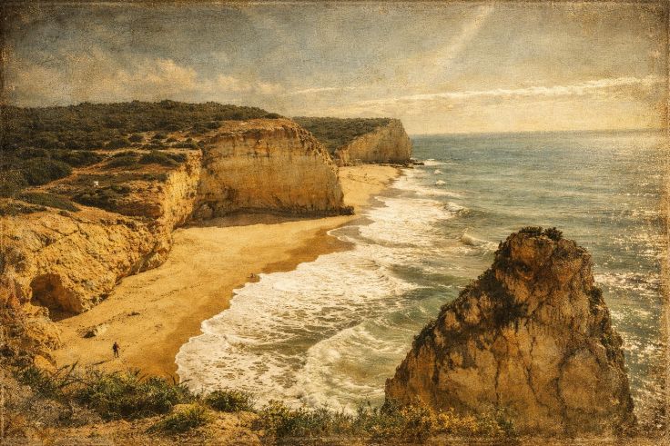 Tableau plage Algarve Portugal – Toile décorative falaises &amp; mer