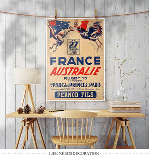 Poster vintage rugby France-Australie 1952 - 1