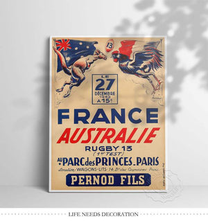 Poster vintage rugby France-Australie 1952 - 0