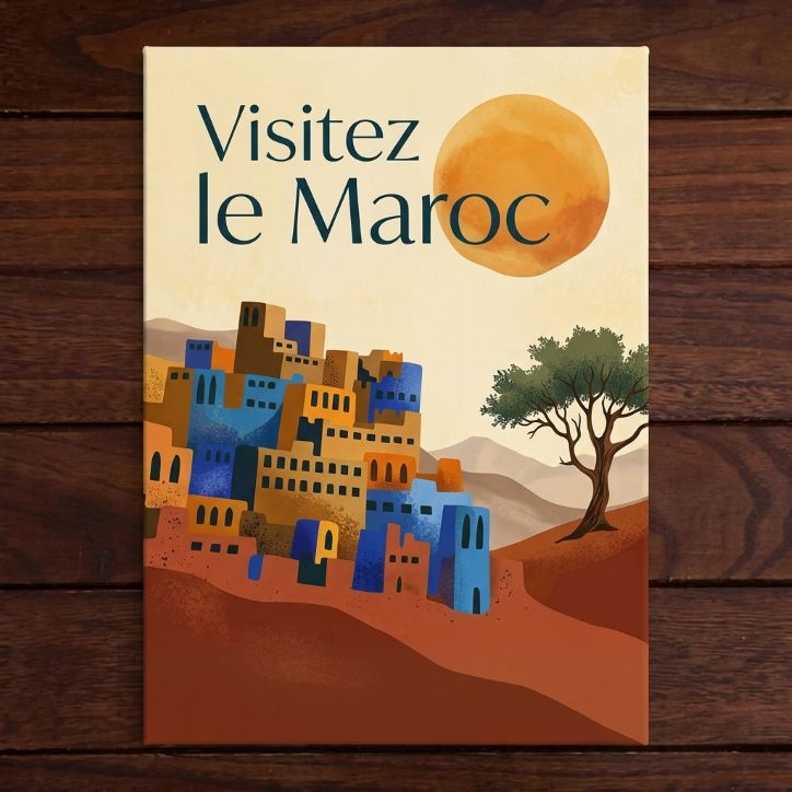 Affiche Décorative "Visitez le Maroc" – Style Vintage Chic – Toile Haute Définition