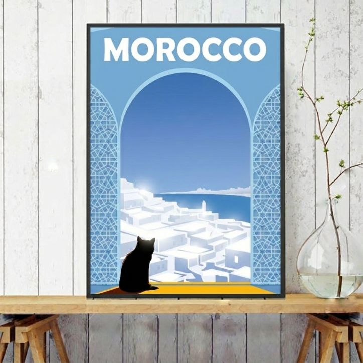 Poster Maroc Vintage et le Chat Voyageur