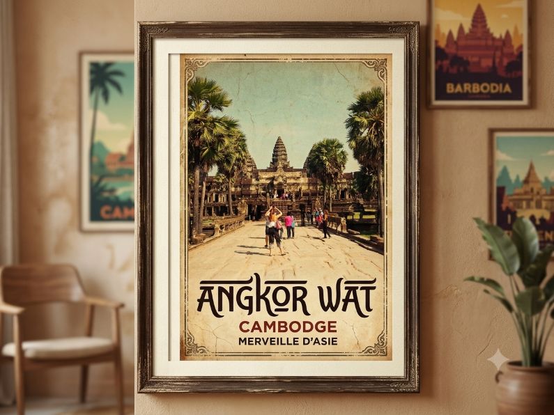 Poster vintage les temples d'Angkor Cambodge