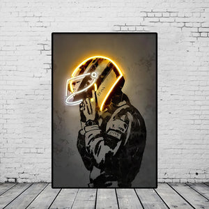Affiche Ayrton Senna Casque Néon Jaune