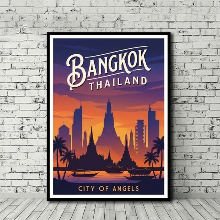 Affiche Vintage Thaïlande — Splendeur des Temples de Bangkok