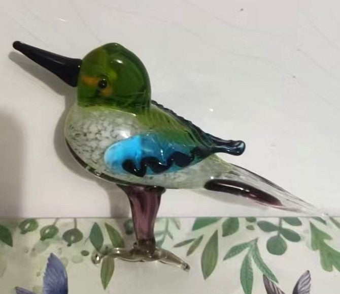 Petit Oiseau Décoratif en Verre Multicolore | Statuette Artisanale Peinte à la Main