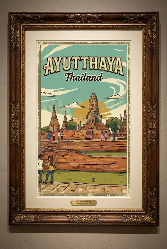Affiche Vintage Thaïlande — Splendeur des Temples de Ayutthaya