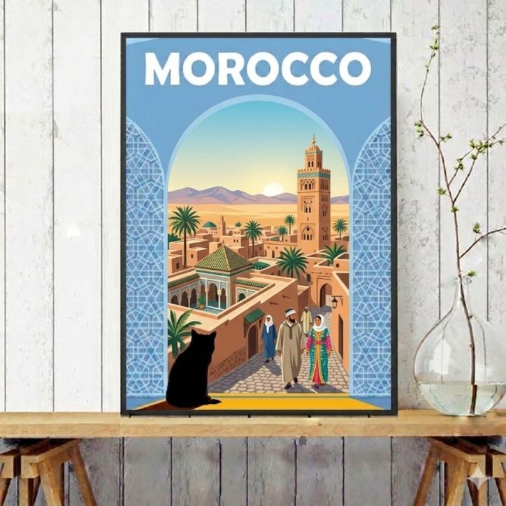 Poster Maroc Vintage et le Chat Voyageur