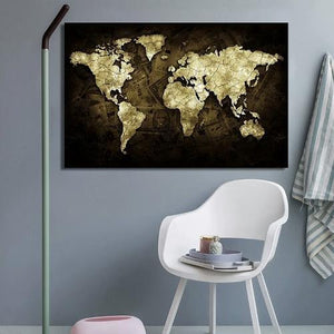 Affiche carte du monde contemporain couleur or - 1