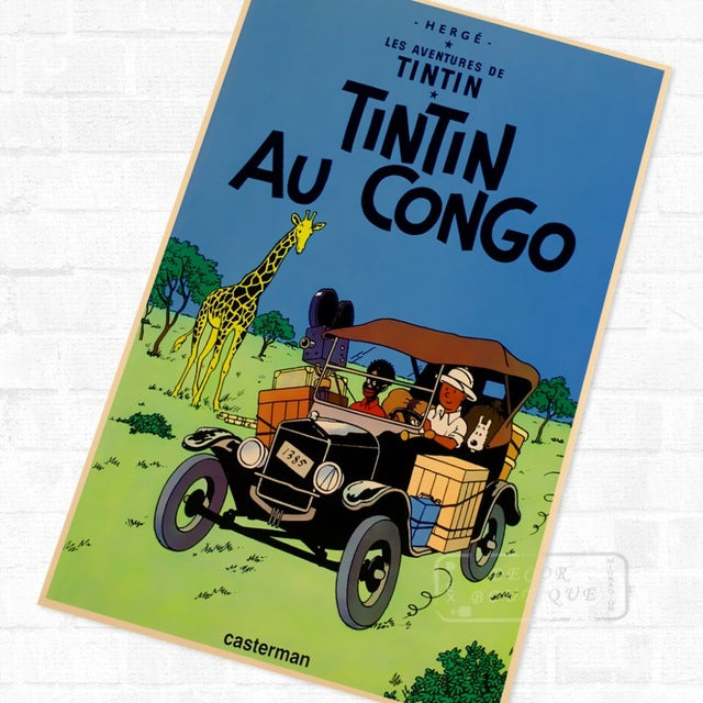 Poster vintage Tintin au Congo- livraison gratuite - Fineartsfrance