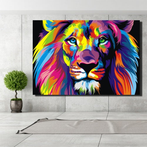LION - Peinture pastels gras sur toile en lin - les peintures et