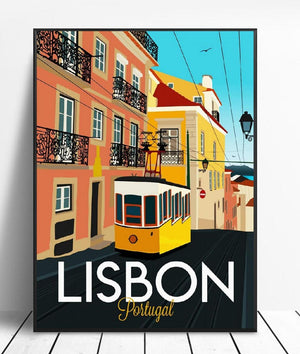 Affiche vintage le tramway dans les rues de Lisbonne - 2