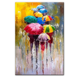 Toile abstraite les parapluies colorées art déco