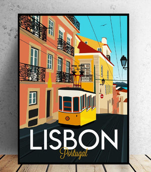 Affiche vintage le tramway dans les rues de Lisbonne - 1