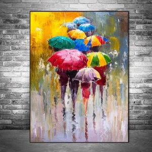 Toile abstraite les parapluies colorées art déco