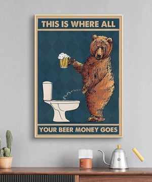 Poster humoristique l'ours qui fait pipi