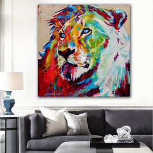 Toile colorée le regard du lion