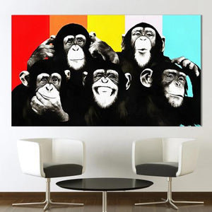 Toile les drôles de chimpanzés pop art
