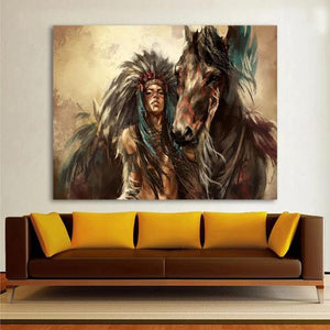 tableau indienne et son cheval