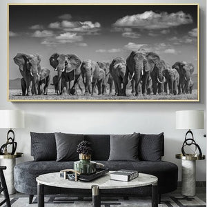 Toile la troupe d'éléphants en Afrique