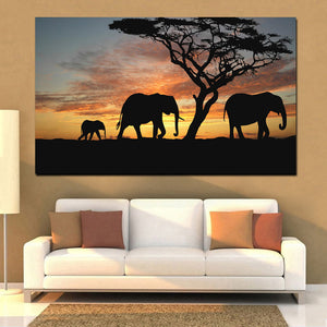 Toile le troupeau d'éléphant en Afrique