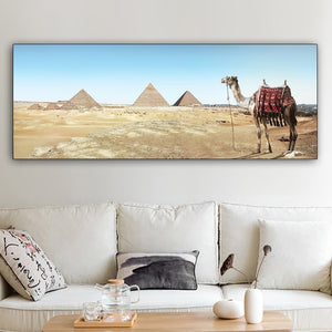 Le chameau du désert et les pyramides