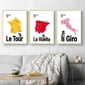 Poster carte du premier tour de France cycliste - 0