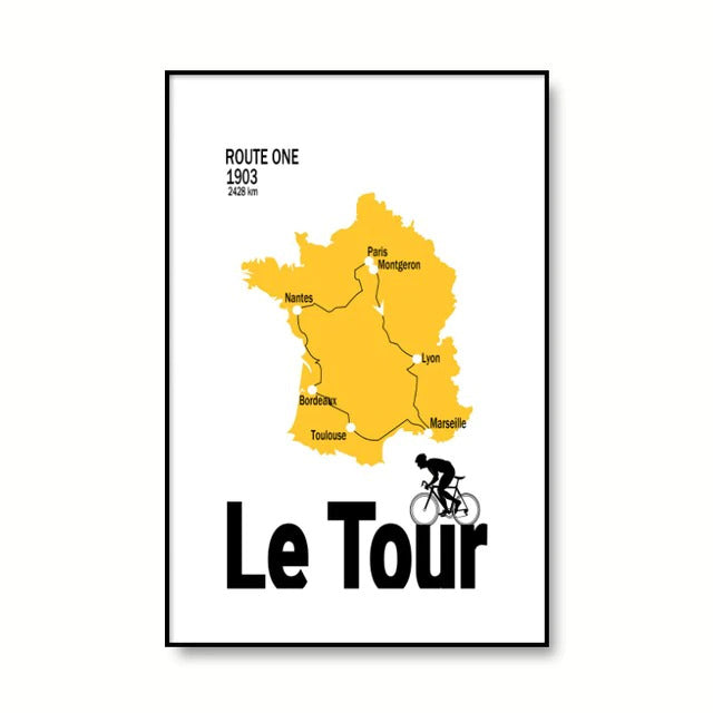 Poster map of the first Tour de France cyclist