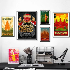 Poster vintage les temples d'Angkor Cambodge