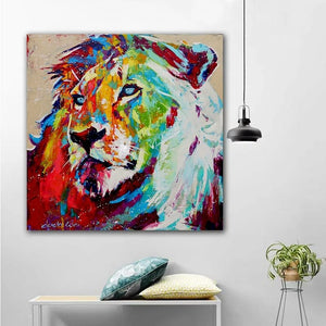 Toile colorée le regard du lion