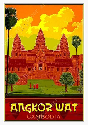 Poster vintage les temples d'Angkor Cambodge